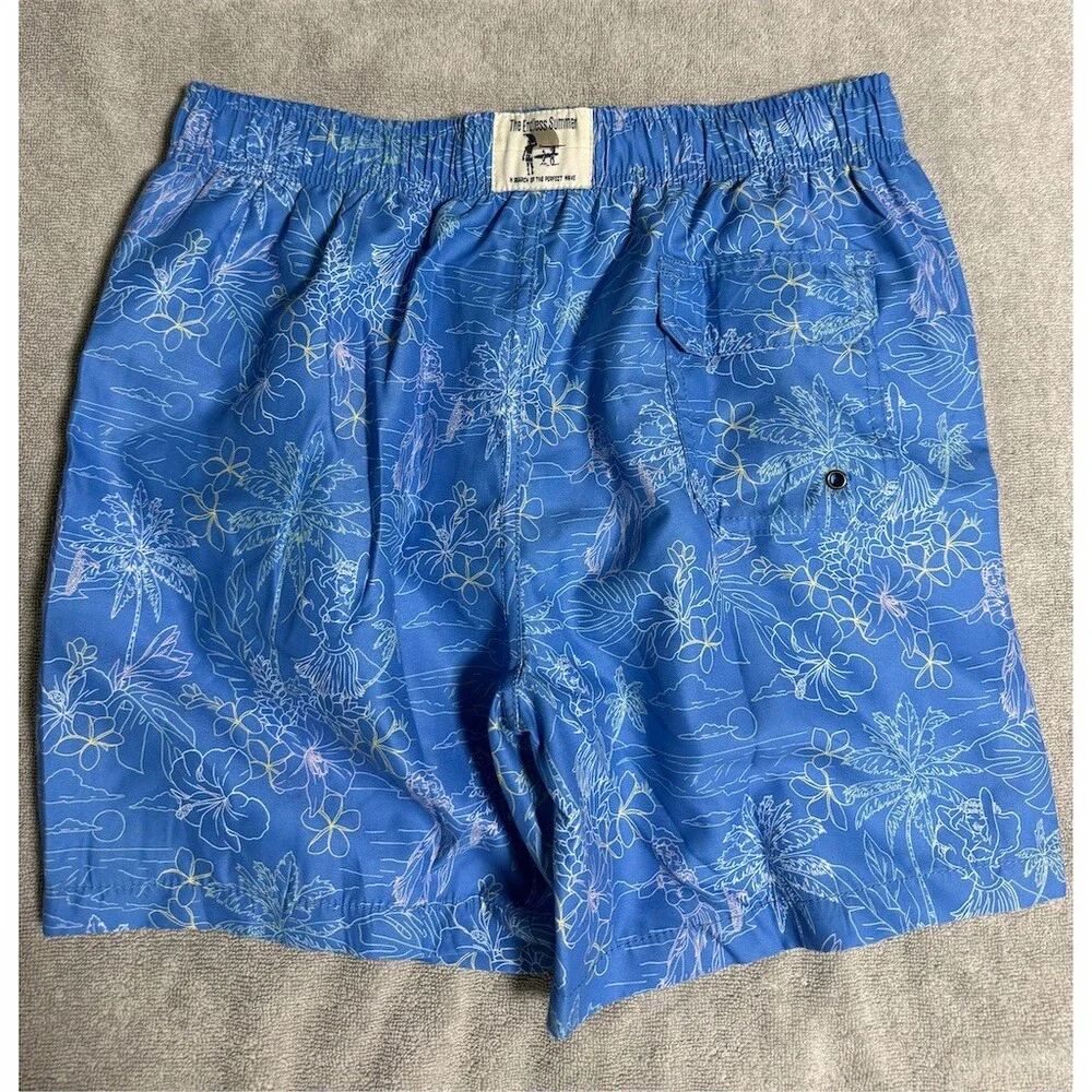 Endless Summer Boys Swim Trunks Size 14 Blue Tropical Floral Volley Shorts